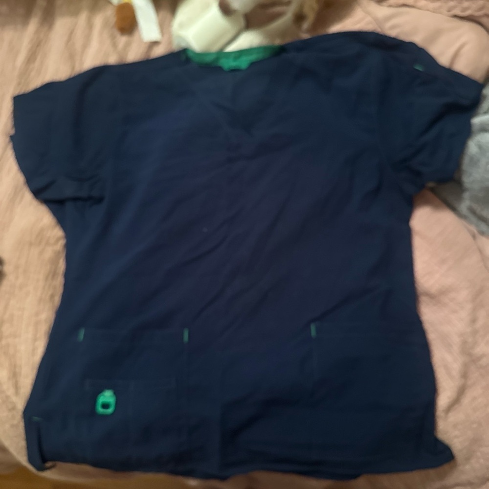 Carhartt Dark Blue Scrub Top with Green Details